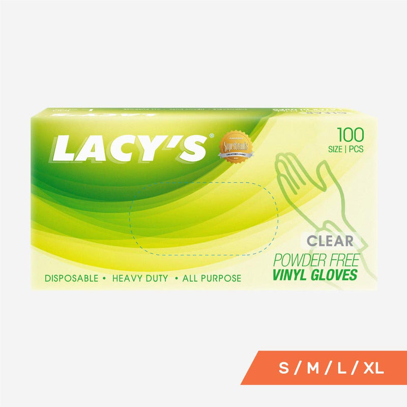 Lacy's Clear Powder-Free Vinyl Glove100pcs - Size available S, M, L, XL