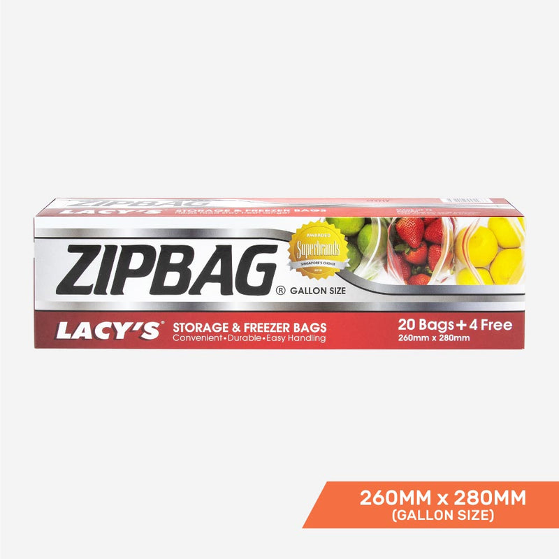 Lacy's ZipBag - Resealable Storage and Freezer Bags, Gallon Size, 260mm x 280mm, 20+4 bags